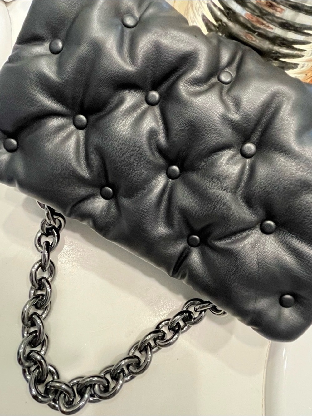Zara Black Quilted Chain Shoulder Bag - Women